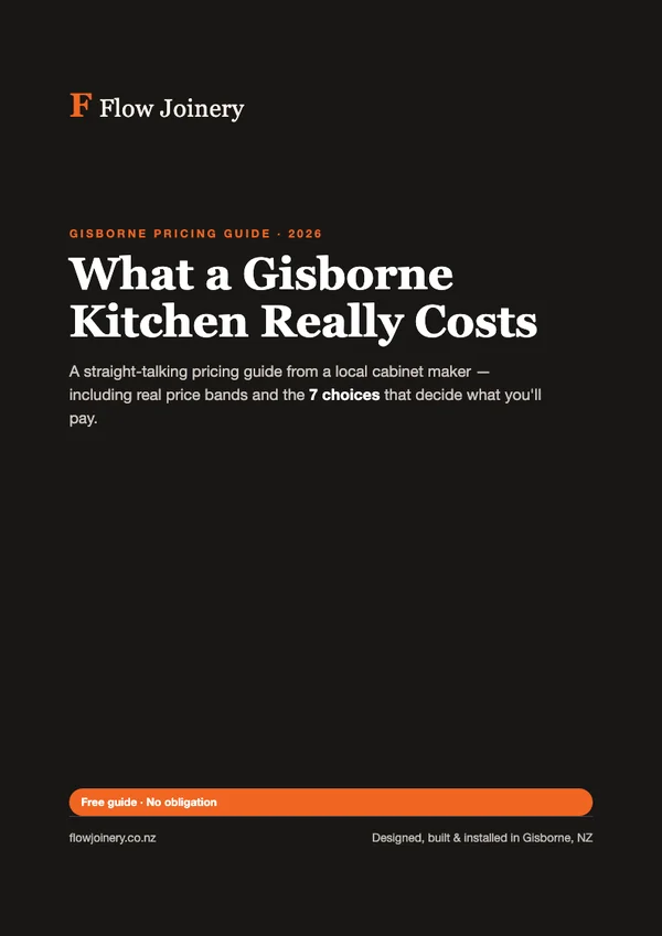 Cover of Flow Joinery's Gisborne kitchen cost guide