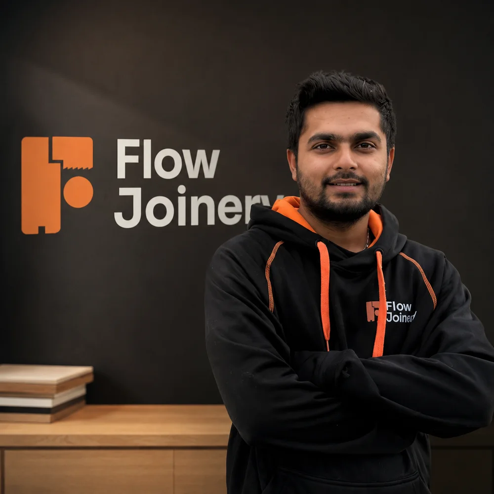 Sukhman Singh, founder and cabinet maker of Flow Joinery, at the Gisborne workshop